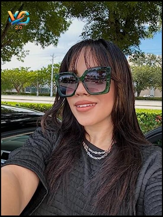 Oversized Square Cat Eye Sunglasses Pearl Inlay Trendy UV400 main image 2